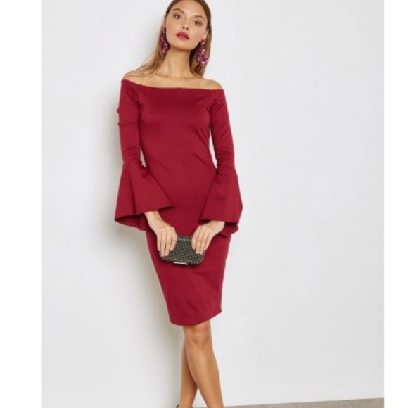 💙NAVY💙 Off Shoulder Bell Sleeve Dress - Picture 2 of 6